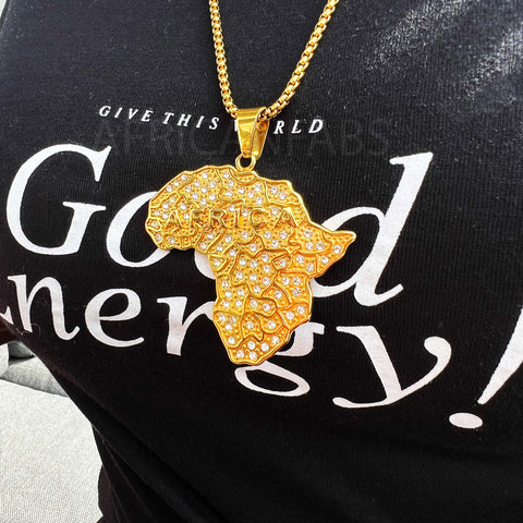 Necklace / pendant - African continent with diamond look stones - Gold