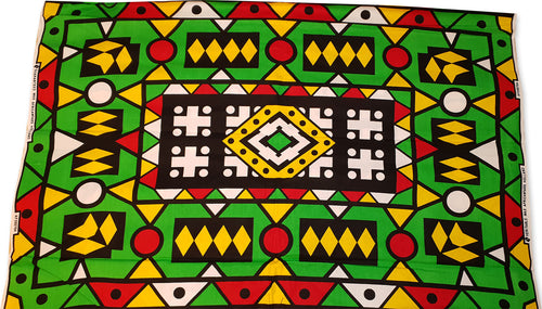 African GREEN / YELLOW / RED SAMAKAKA ANGOLA Wax print fabric / cloth (Traditional Samacaca)