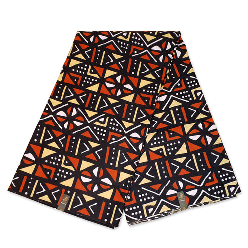 African Black / orange / white Bogolan / mud cloth headwrap