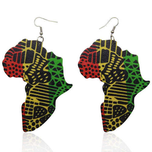Wooden earrings | African continent in the Pan-African colors