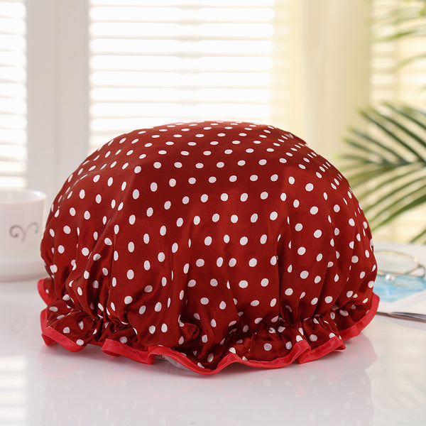 LARGE Shower cap for full hair / curls - Red with dots
