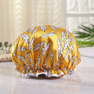 LARGE Shower cap for full hair / curls - Yellow Feathers