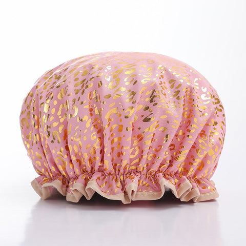 LARGE Shower cap for full hair / curls - Pink Gold Leopard