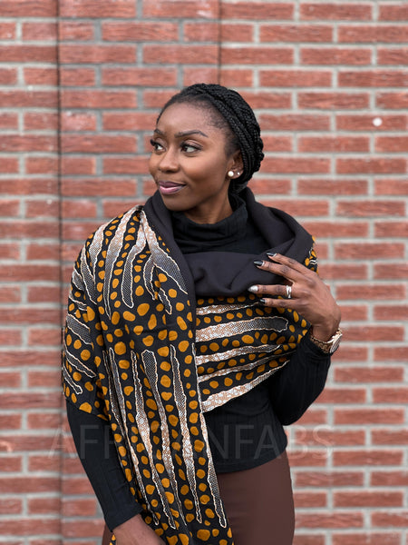 African print Winter scarf for Adults Unisex - Black mud cloth stripes