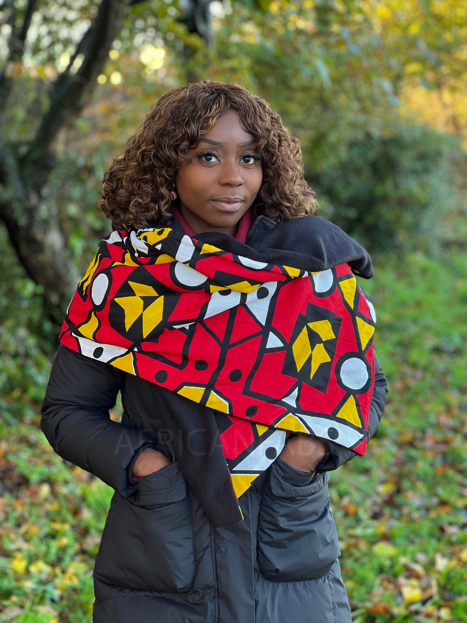 African print Winter scarf for Adults Unisex - Red Samakaka