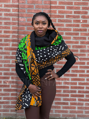 African print Winter scarf for Adults Unisex - Green mud cloth / bogolan