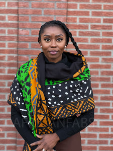 African print Winter scarf for Adults Unisex - Green mud cloth / bogolan