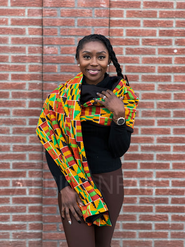 African print Winter scarf for Adults Unisex - Yellow / Green Kente