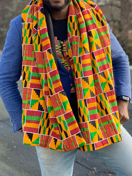 African print Winter scarf for Adults Unisex - Yellow / Green Kente
