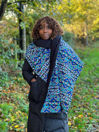 African print Winter scarf for Adults Unisex - Blue / Turquoise Bogolan