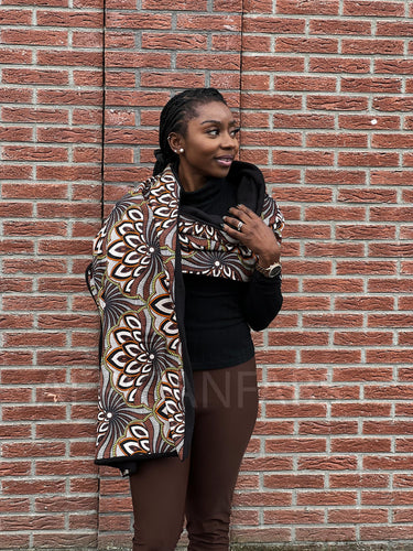 African print Winter scarf for Adults Unisex - Brown flowervision