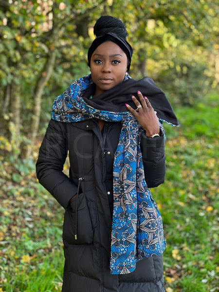 African print Winter scarf for Adults Unisex - Blue Starflower