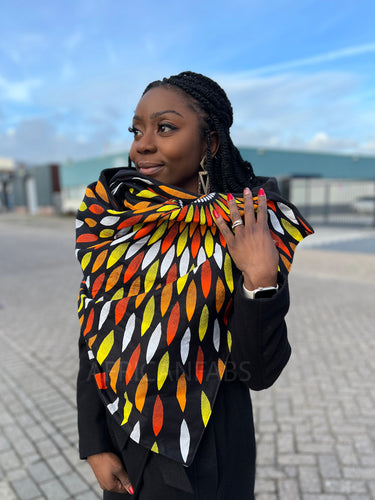 African print Winter scarf for Adults Unisex - Black / red sunburst