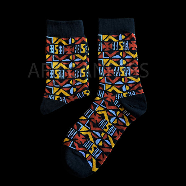 SCARF + SOCK SET- African print brown bogolan Winter Scarf + Socks