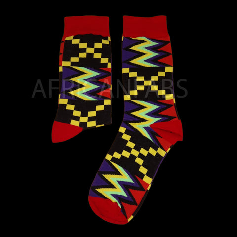 African socks / Afro socks / Kente socks - Black / Red / Purple