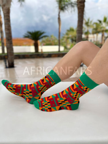 African socks / Afro socks / Kente socks - Green / orange