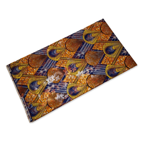 African Wax print fabric Osikani - Yellow Orange Peacock with gold