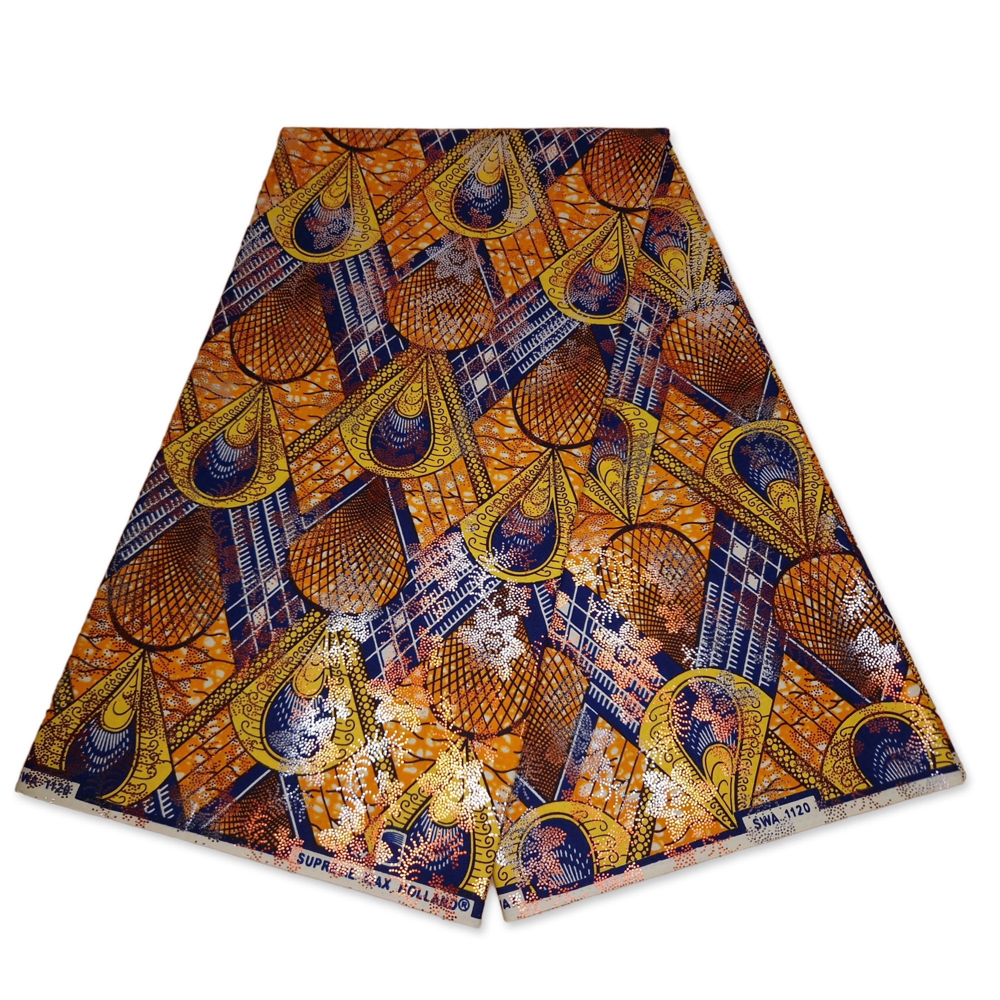 African Wax print fabric Osikani - Yellow Orange Peacock with gold