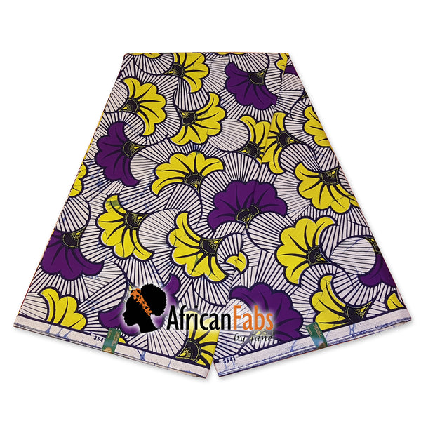 African headwrap - Purple / Yellow wedding flowers (Vlisco)