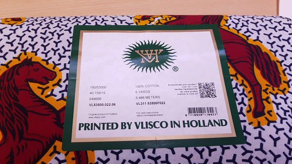 VLISCO Hollandais Wax print fabric - WHITE / RED JUMPING HORSE
