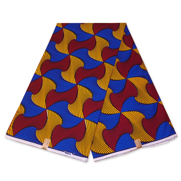 African headwrap - Red / Blue / Yellow Santana (Vlisco)