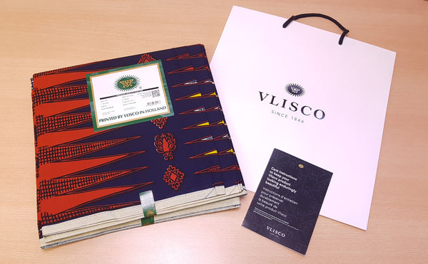 VLISCO Hollandais Wax print fabric - BLUE / RED PENCIL