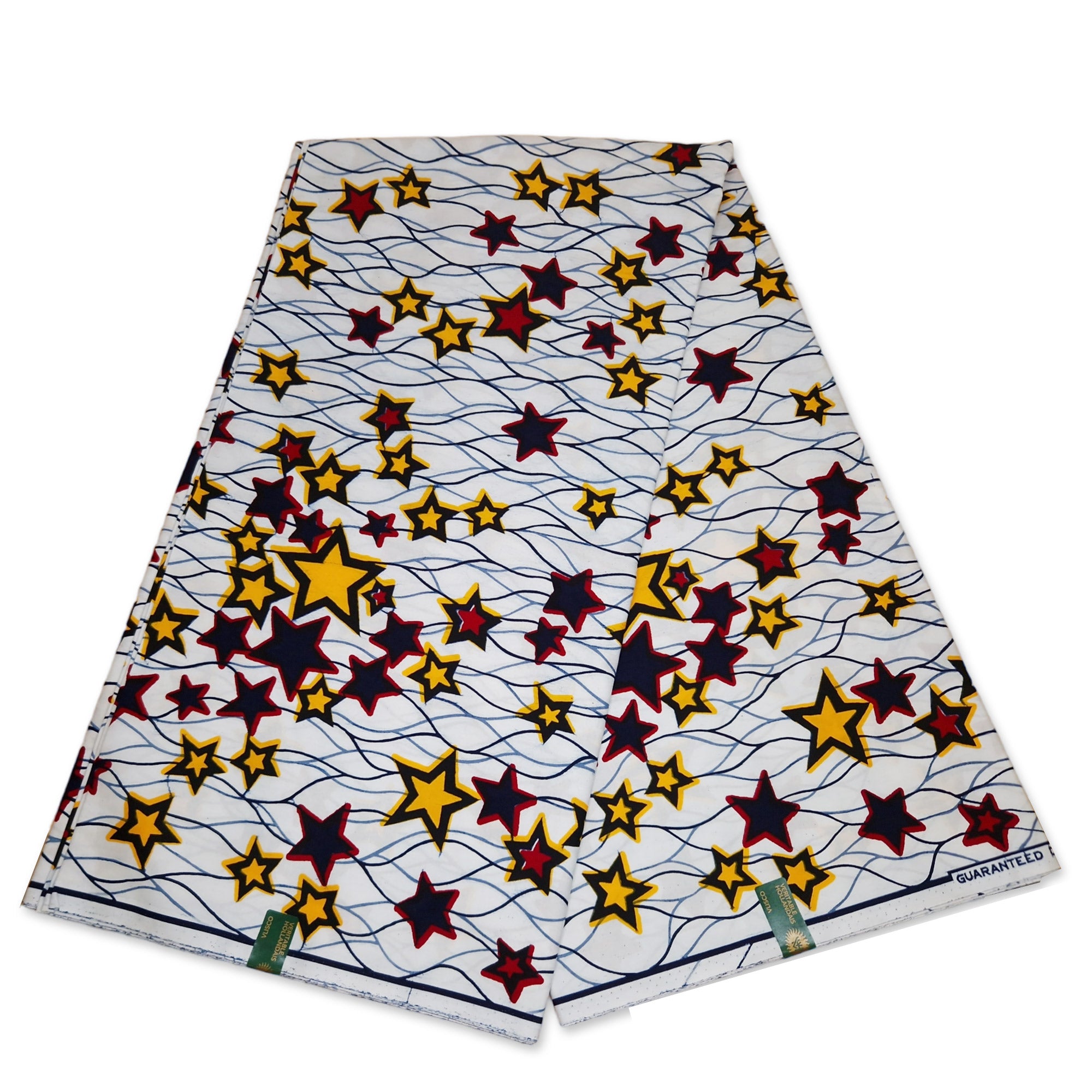 VLISCO Hollandais Wax print fabric - White / Red Yellow Stars