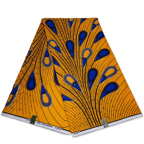 VLISCO Hollandais Wax print fabric - YELLOW / BLUE BULB
