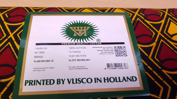 VLISCO Hollandais Wax print fabric - RED / YELLOW BANGA