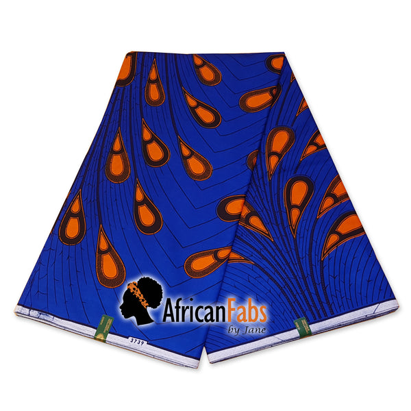 African headwrap - Blue / Orange electric bulb (Vlisco)