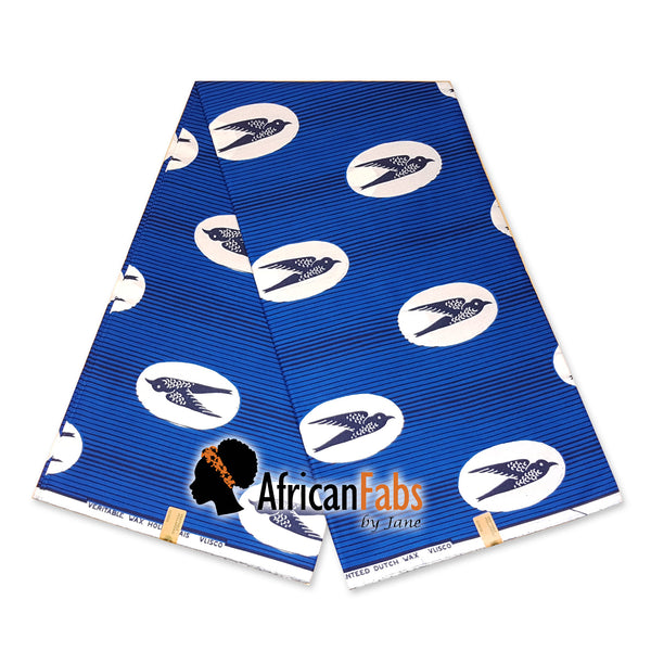 African headwrap - Blue / White speedbird (Vlisco)