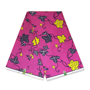 VLISCO Hollandais Wax print fabric - PINK YELLOW FLOWERTRAIL