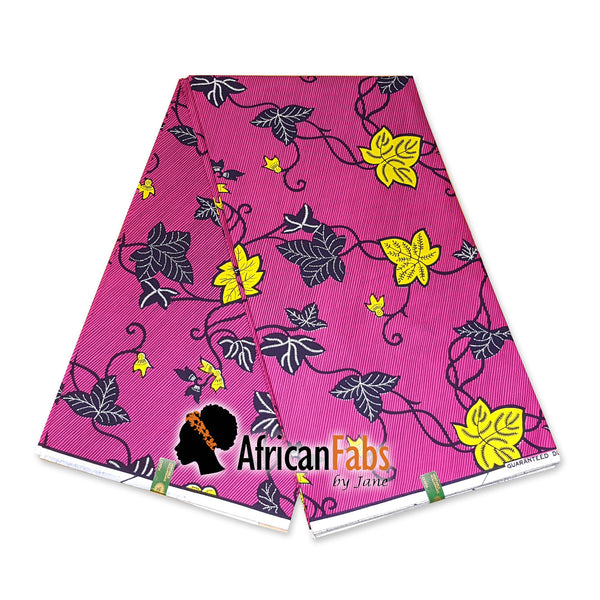 African headwrap - Pink / yellow flower trail (Vlisco)