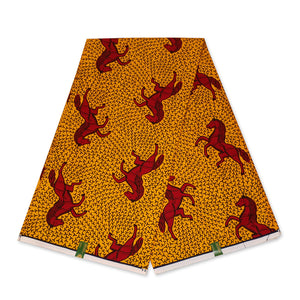 VLISCO Hollandais Wax print fabric - YELLOW / RED JUMPING HORSE