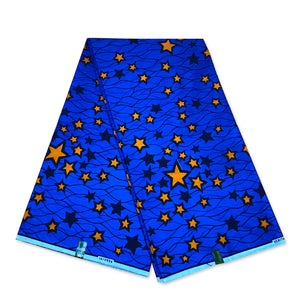 VLISCO Hollandais Wax print fabric - Blue / Orange Stars