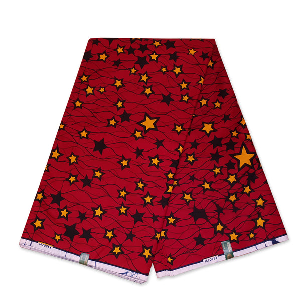 African Vlisco headwrap - Red yellow star