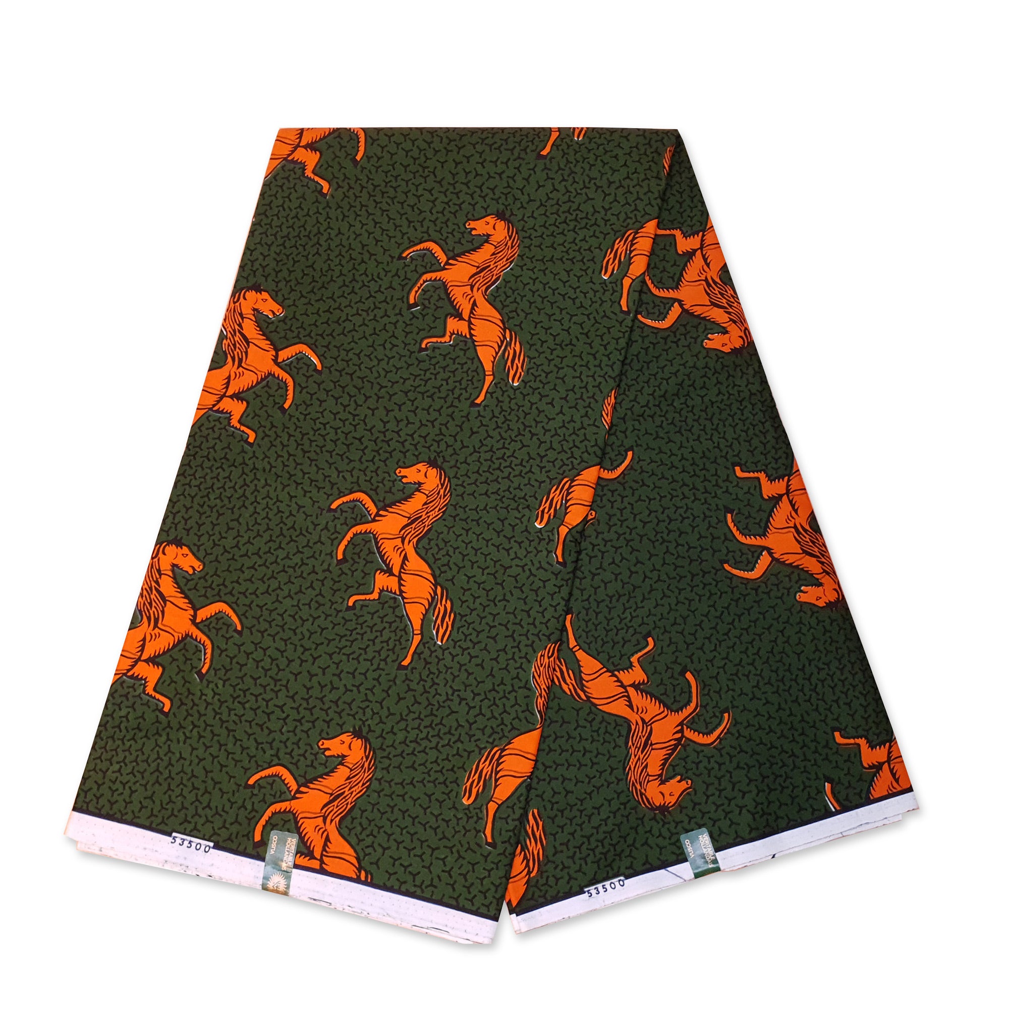 VLISCO Hollandais Wax print fabric - Dark Green / Orange JUMPING HORSE