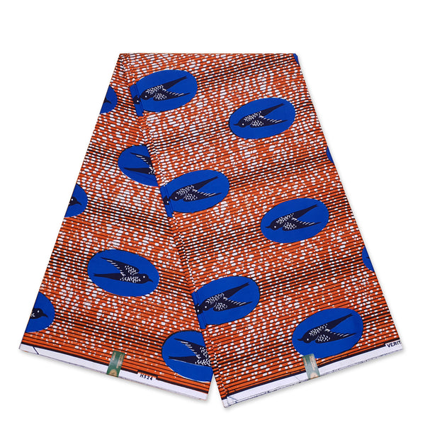 VLISCO Hollandais Wax print fabric - Orange / Blue Speedbird LIMITED EDITION