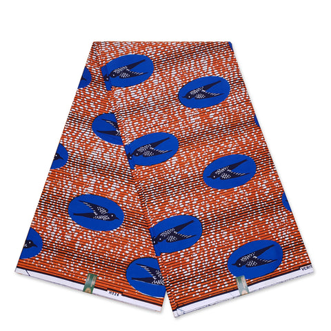 VLISCO Hollandais Wax print fabric - Orange / Blue Speedbird LIMITED EDITION