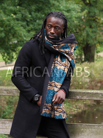 African print Winter scarf for Adults Unisex - Blue / Mustard classic