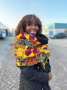 African print Winter scarf for Adults Unisex - Yellow Multicolor kente
