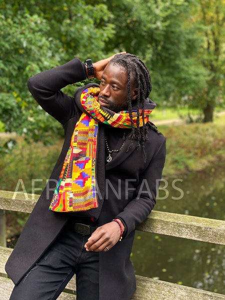 African print Winter scarf for Adults Unisex - Yellow Multicolor kente
