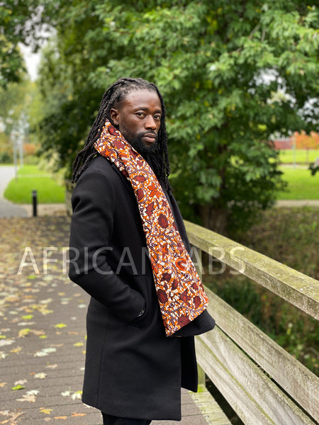 African print Winter scarf for Adults Unisex - Brown / orange leaf