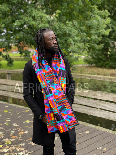 African print Winter scarf for Adults Unisex - Purple / pink kente