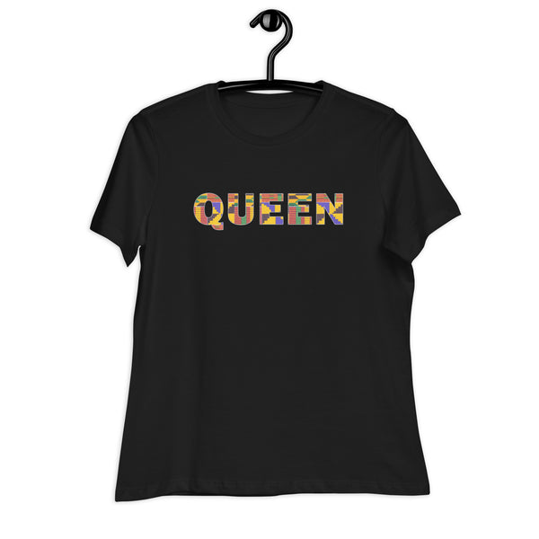 T-shirt Women's QUEEN in kente print D009 (Shirt in Black or White)