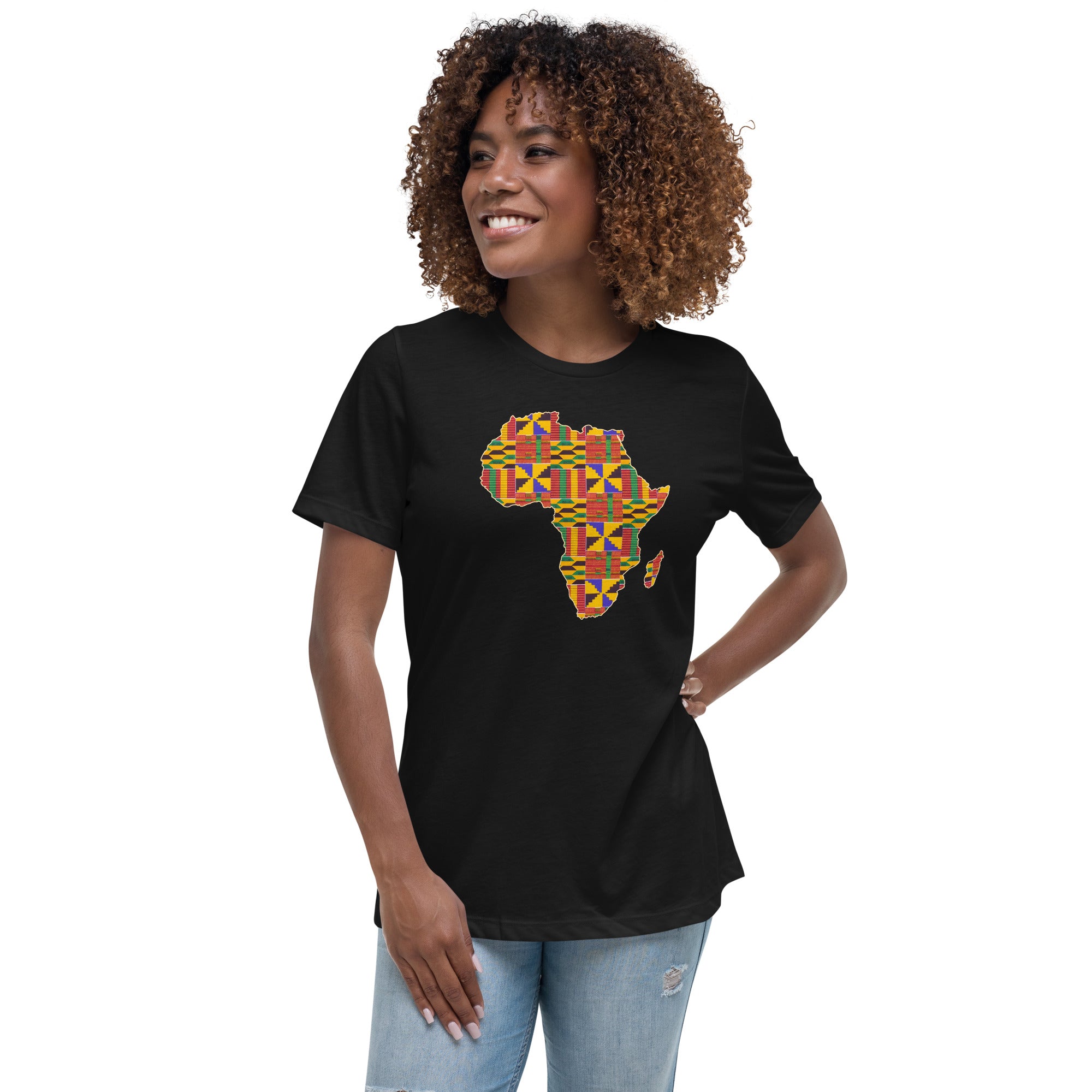 T-shirt Women's - African continent in kente print D001 (Shirt in Black or White)