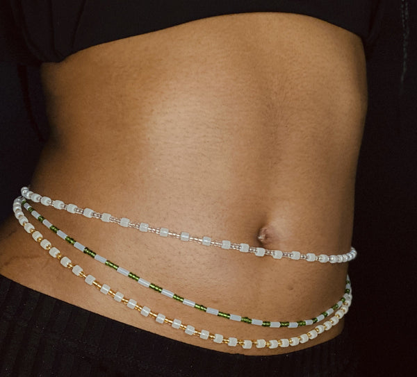 Waist Beads / African Hip Chain - NOSA - White Glow (elastic)