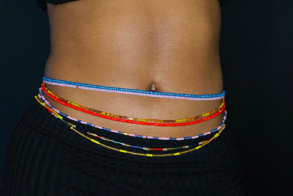 Waist Beads / African Waist Chain - OSAYEMWENRE - Blue / pink (elastic)